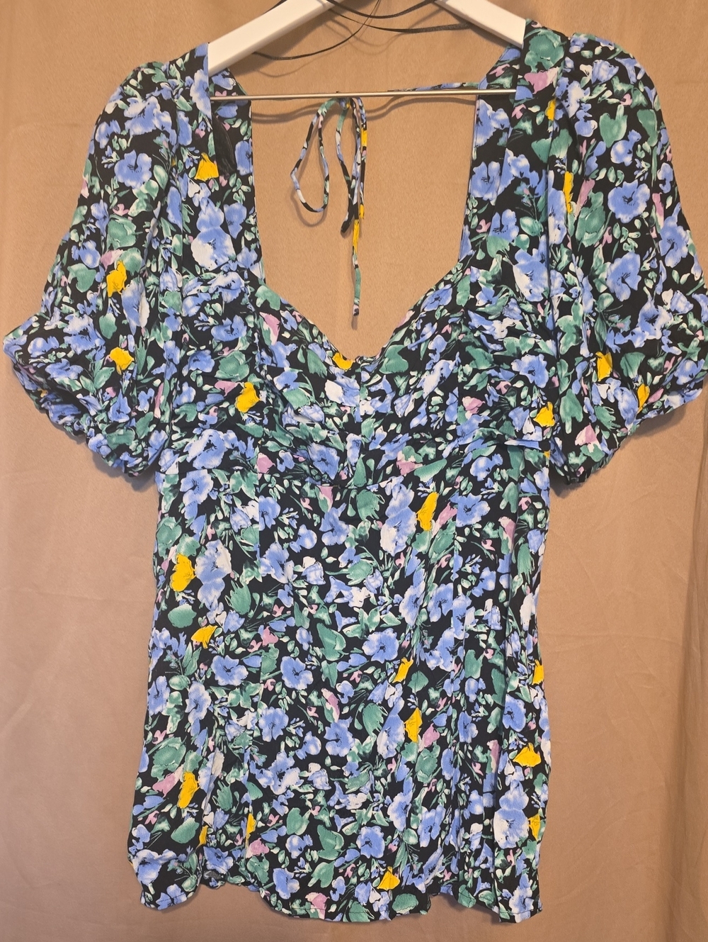 ASTR The Label Floral Puff Sleeve Mini Dress Periwinkle Multi XL